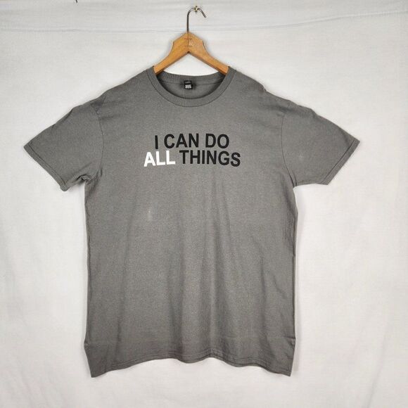 Anvil Other - I Can Do All Things Through Christ Mens Tee Size XL Gray Faith Christian Anvil